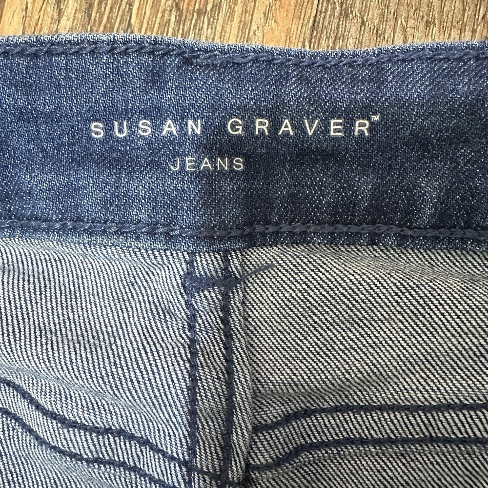 Susan Graver Jeans Women Full Leg Dark Wash Cropped Capri Jeans Fringe Hem 4P - Picture 10 of 13
